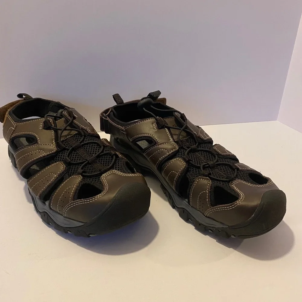 Eddie Bauer Sandals Mens 12 Brown‎ Excellent Closed Toe Bungee Strap